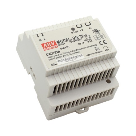 Mean Well DR-30-5 In: 100-240V AC 1.1A, Out: 5V DC 3.0A