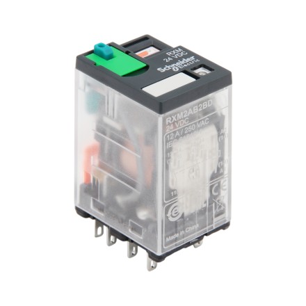 Schneider Electric RXM2AB2BD Реле 2CO 24V DC 12A с блокируемой тестовой кнопкой и индикатором